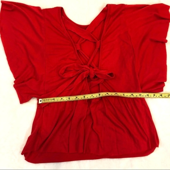Elodie Red Flutter Sleeve Blouse with Lace Up Back Bow Detail - Picture 7 of 8